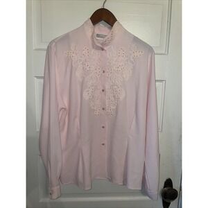 Christie &Jill Pink Polyester Blouse Embroidered With Pearl Like Details Size 14